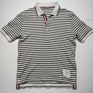 Thom Browne Polo Shirt Mens Small White Navy Striped Knit Size 1 Logo Tricolor